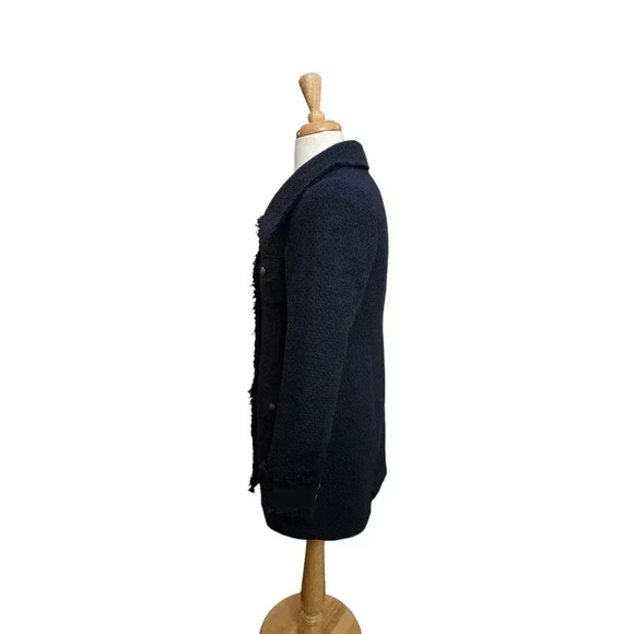 Nick & Mo Pea Coat Navy Blue Dark Academia Whimsy Goth Fringe Wool Blend Size L - Picture 3 of 10